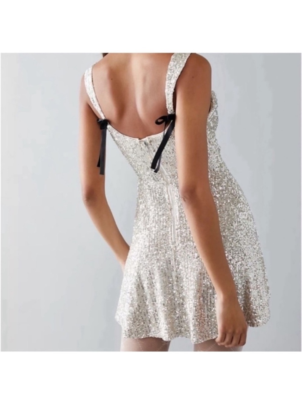 For Love & Lemons Candice Mini Dress in Silver size small - Picture 3 of 8